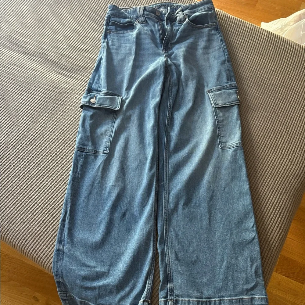 American Eagle Outfitters Light Blue Wide Leg Jeans - Picture 1 of 6